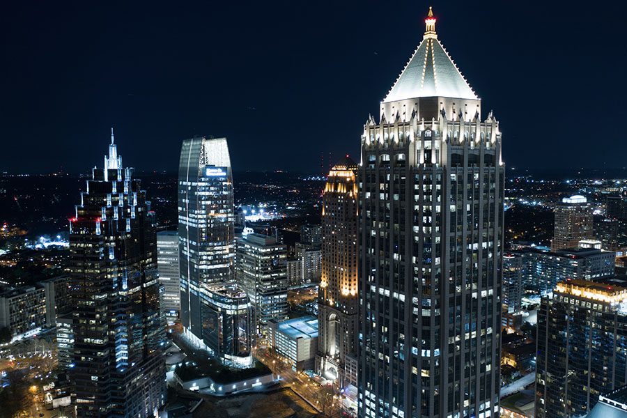 Business Insurance - Aerial Drone Photo Downtown Atlanta GA At Night